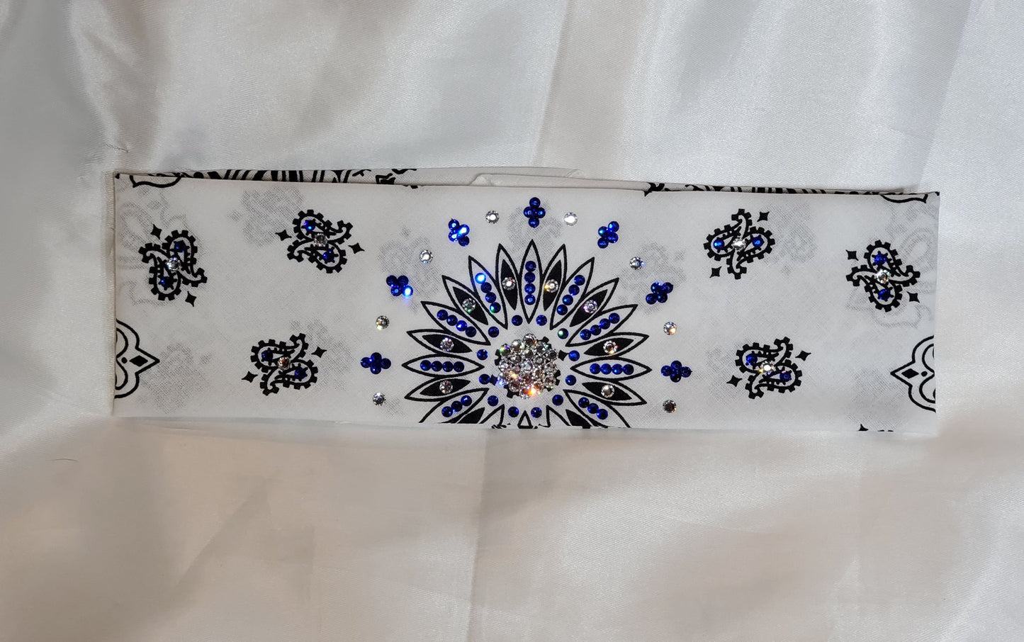 White Paisley with Blue and Diamond Clear Austrian Crystals (Sku2024)