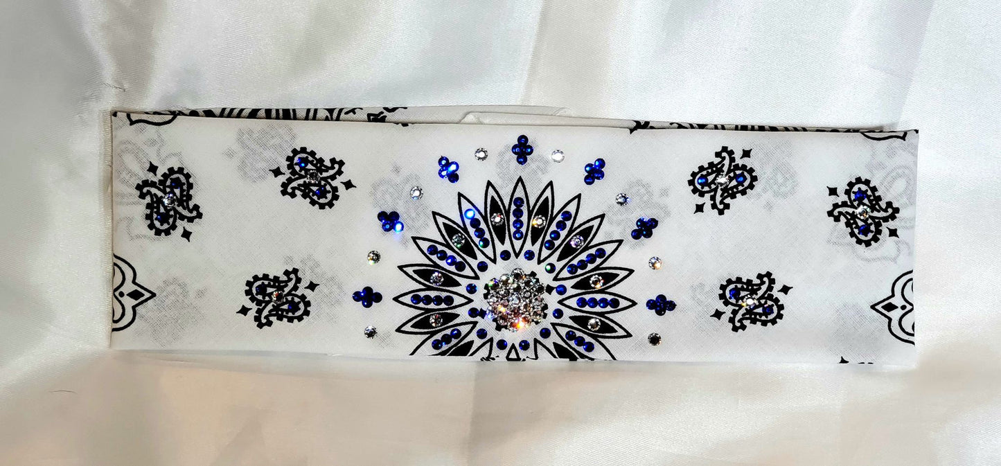 White Paisley with Blue and Diamond Clear Austrian Crystals (Sku2024)