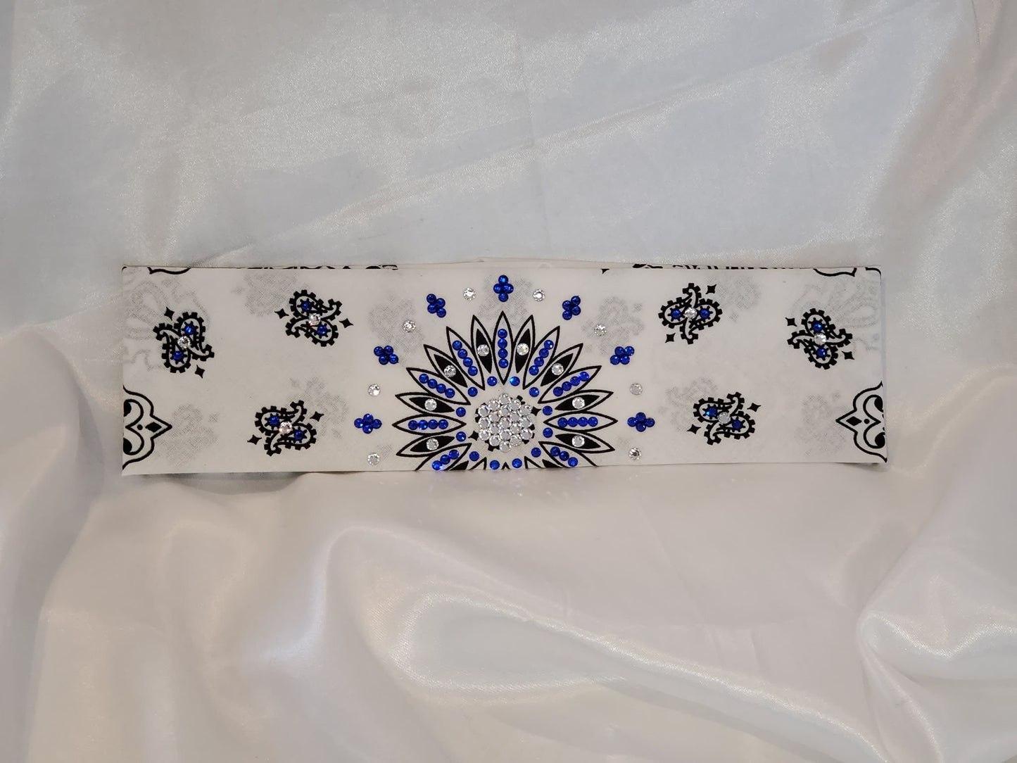 White Paisley with Blue and Diamond Clear Austrian Crystals (Sku2024)