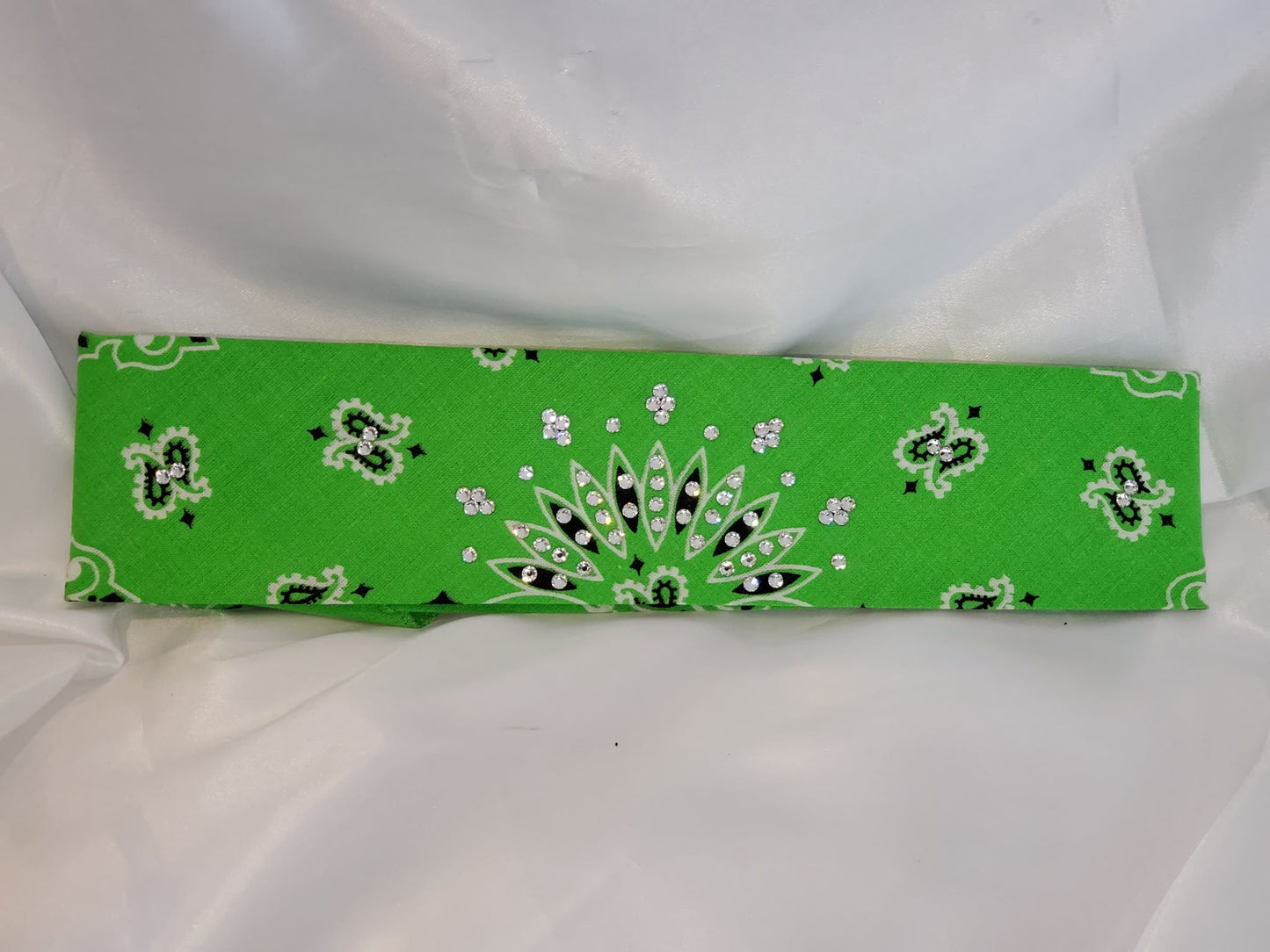 Bargain Narrow Lime Green Bandana with Diamond Clear Crystals (Sku8037)