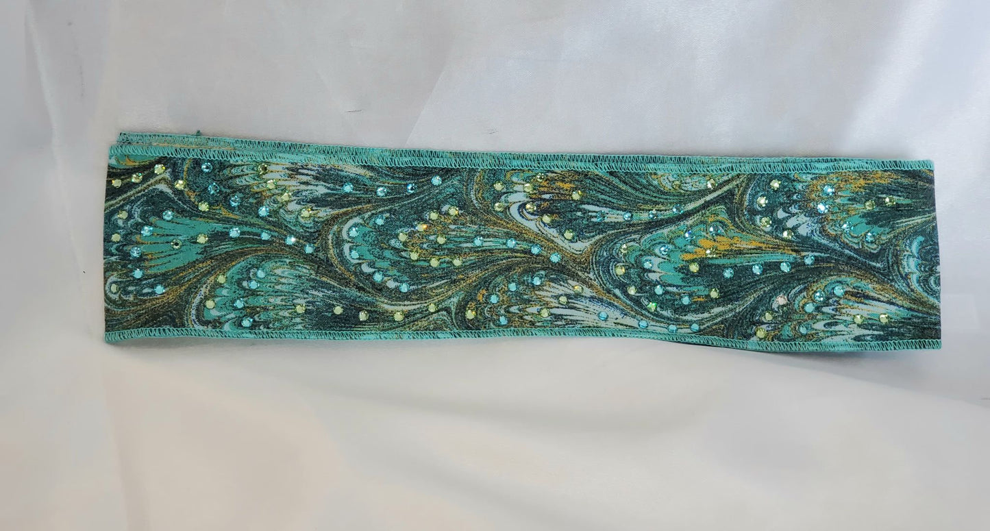 Turquoise Oil Slick Headband Strip with Light Blue and Light Green Swarovski Crystals (Sku5557)