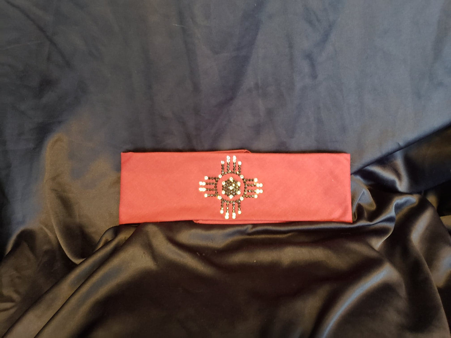 Zia on Maroon Bandana with Black and Diamond Clear Austrian Crystals (Sku9705)