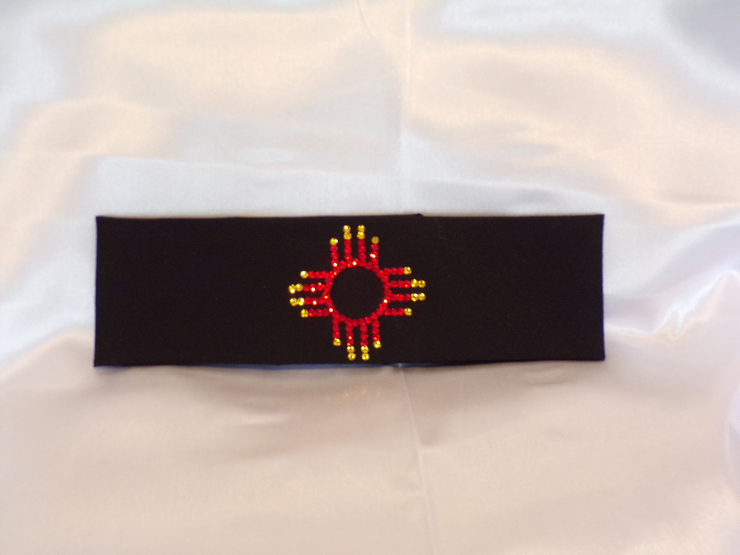 Zia on Black Bandana with Red and Fire Opal Austrian Crystals (Sku9713)