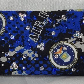 Narrow Air Force Bandana With Blue and Clear Austrian Crystals (Sku1814)