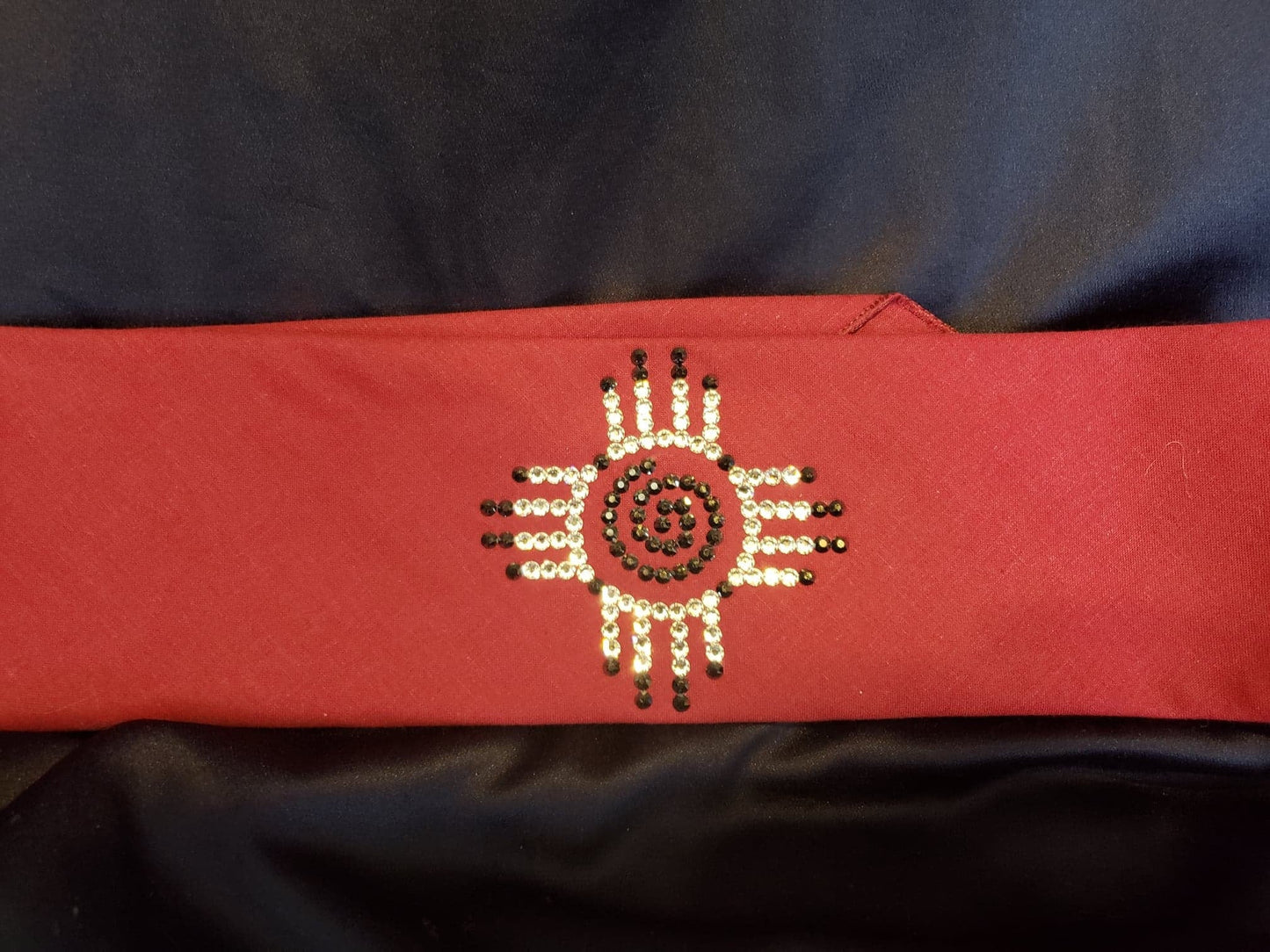 Zia on Maroon Bandana with Black and Diamond Clear Austrian Crystals (Sku9701)
