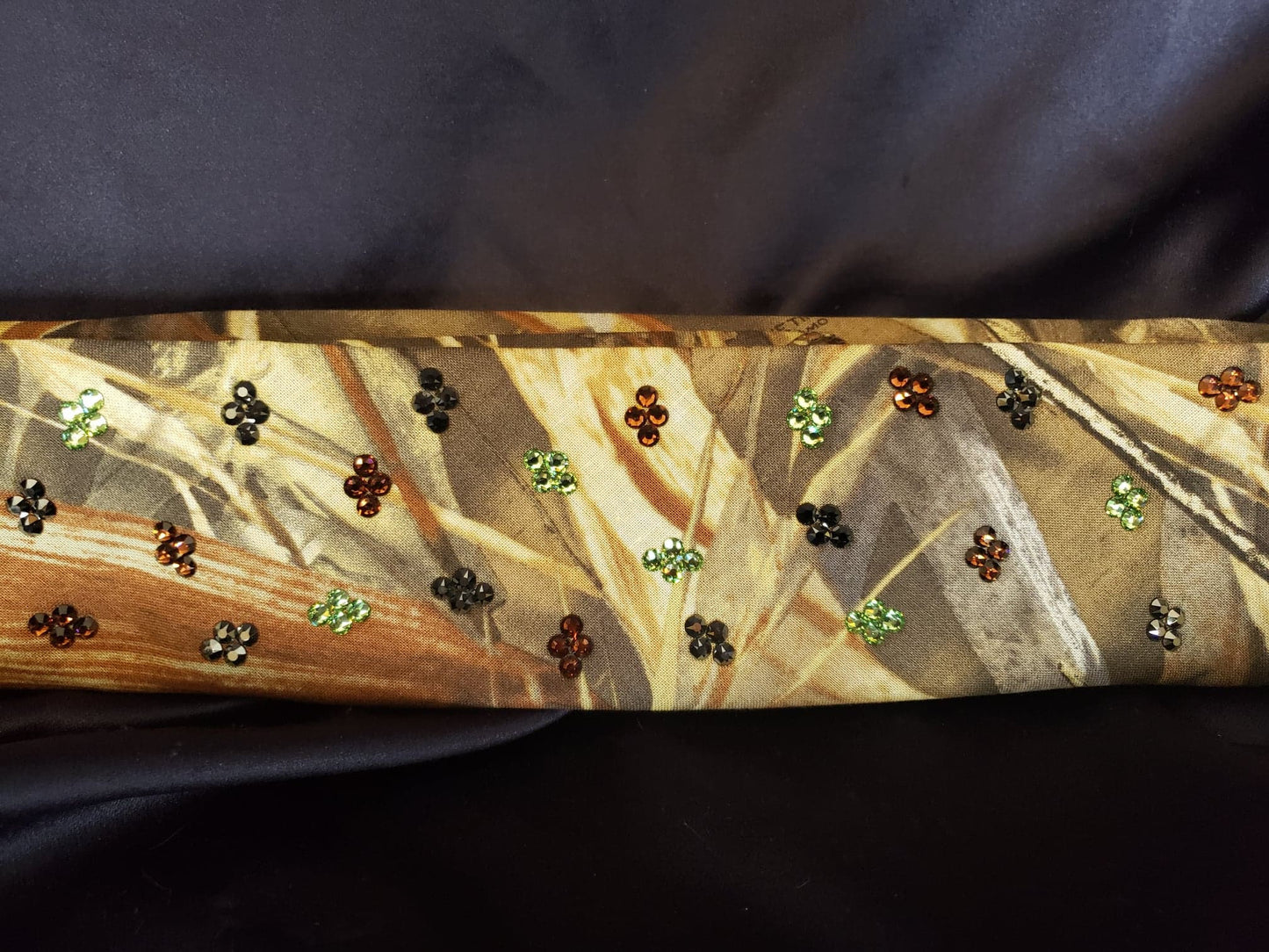 Narrow Camo Bandana with Green, Black and Brown Austrian Crystals (Sku9086)