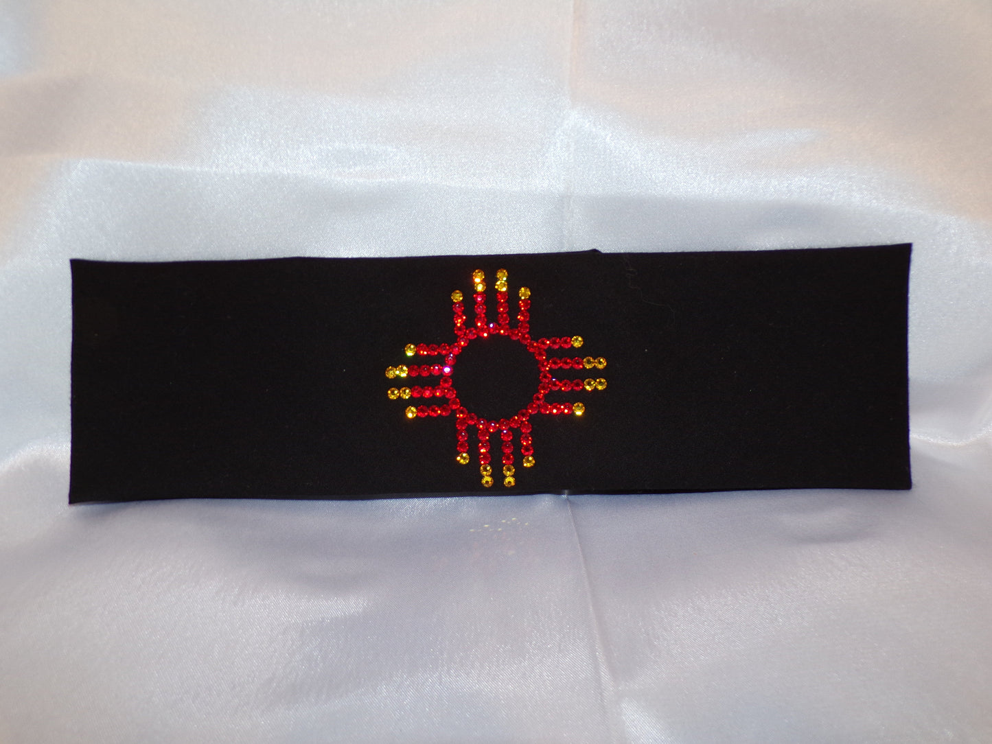 Zia on Black Bandana with Red and Fire Opal Austrian Crystals (Sku9713)
