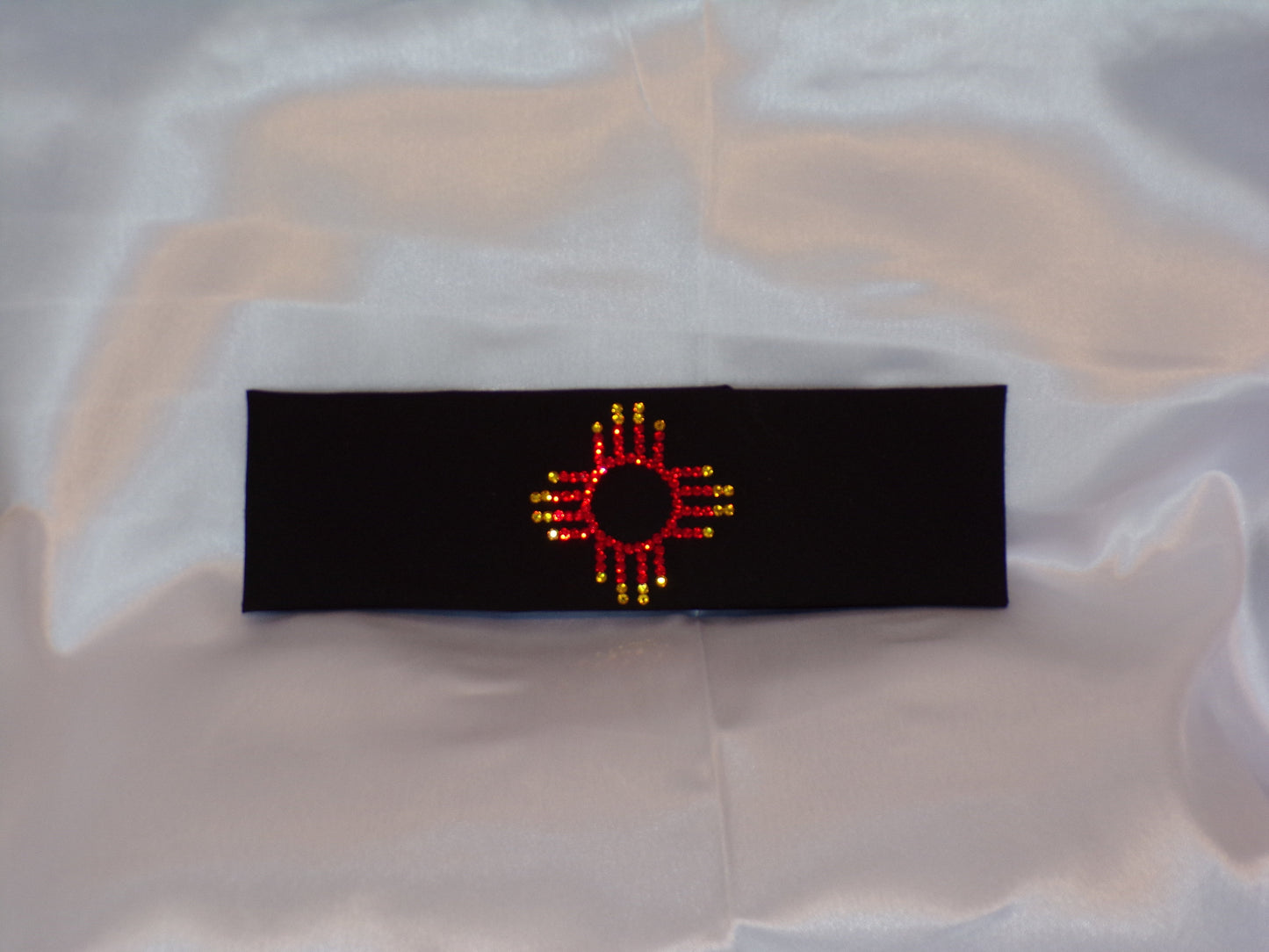 Zia on Black Bandana with Red and Fire Opal Austrian Crystals (Sku9713)