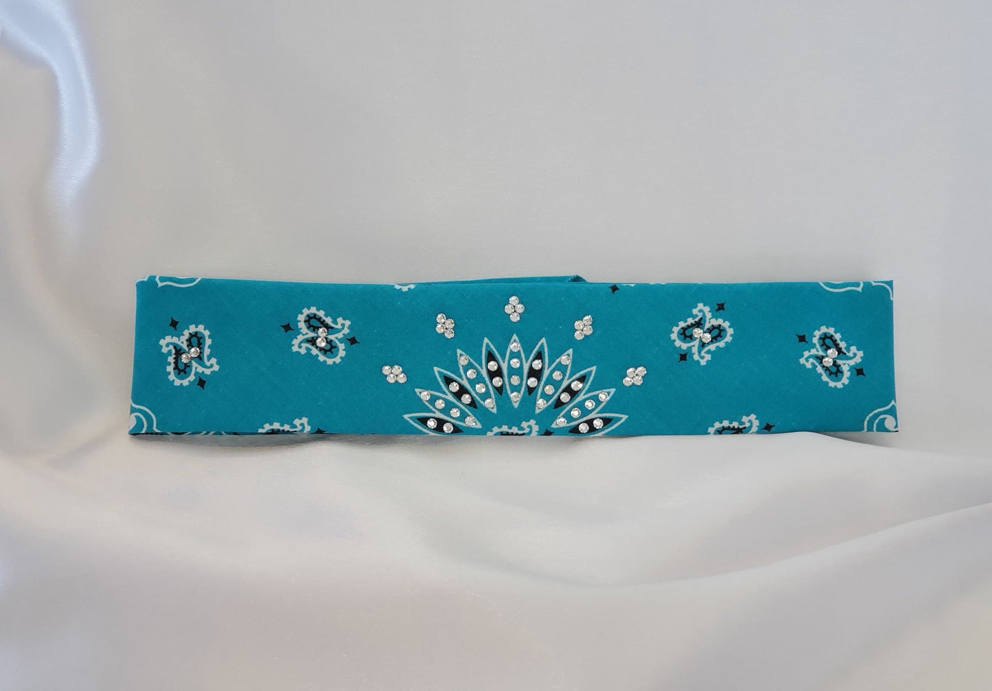 Bargain Bright Teal Paisley Bandana with Diamond Clear Crystals (Sku8043)