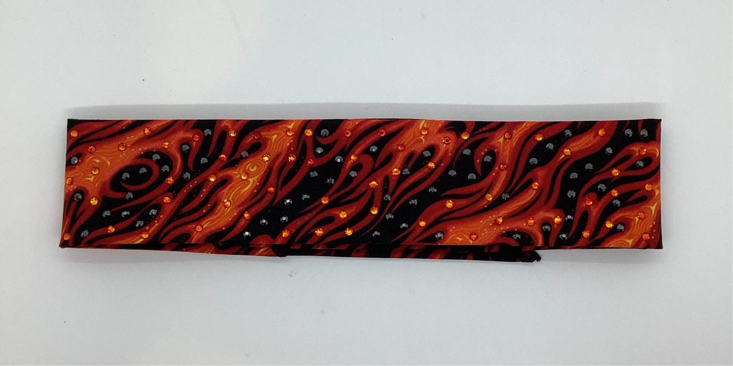 Narrow Flame Bandana with Black and Fire Opal Austrian Crystals (SKU 9306)