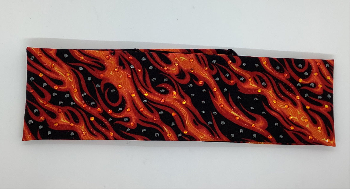 Flame Bandana with Black and Orange Austrian Crystals (SKU 9305)