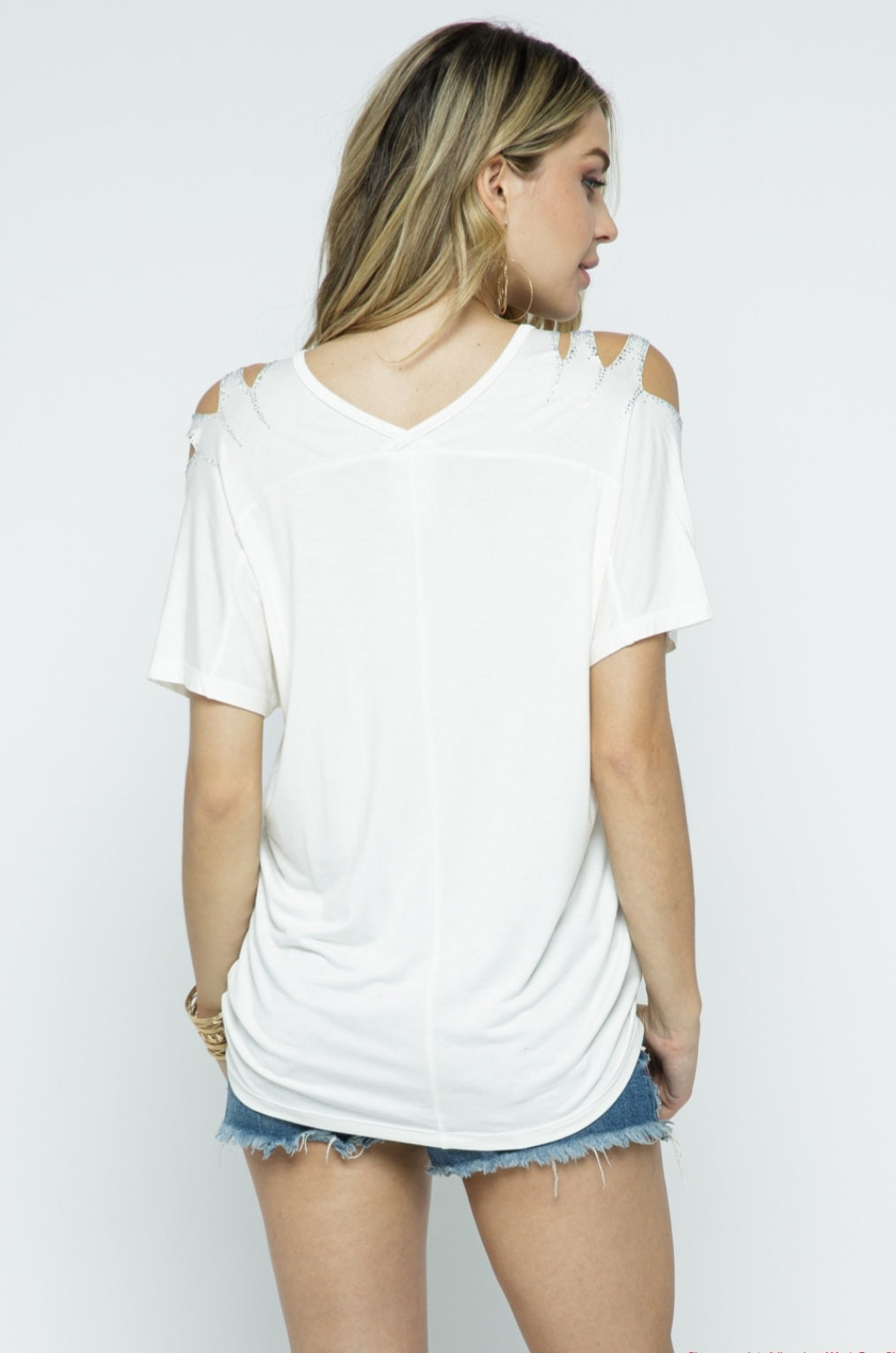 Off White Laser cut Short Sleeves with Stones