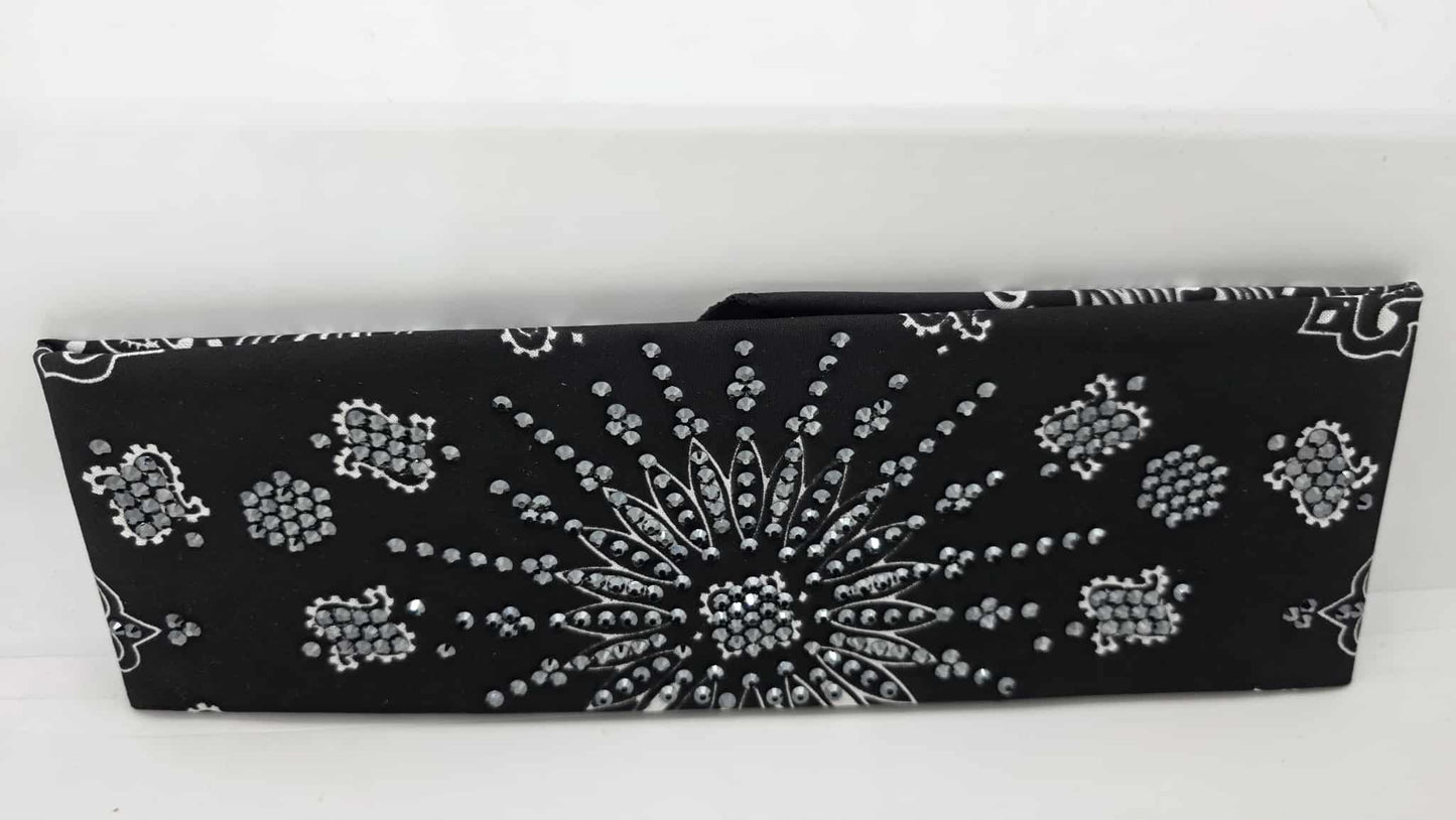 LeeAnnette Black Paisley Bandana with Black Austrian Crystals (sku40108)