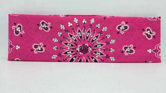 Pink Paisley Bandana with Fuchsia and Chrome Austrian Crystals (E60131)