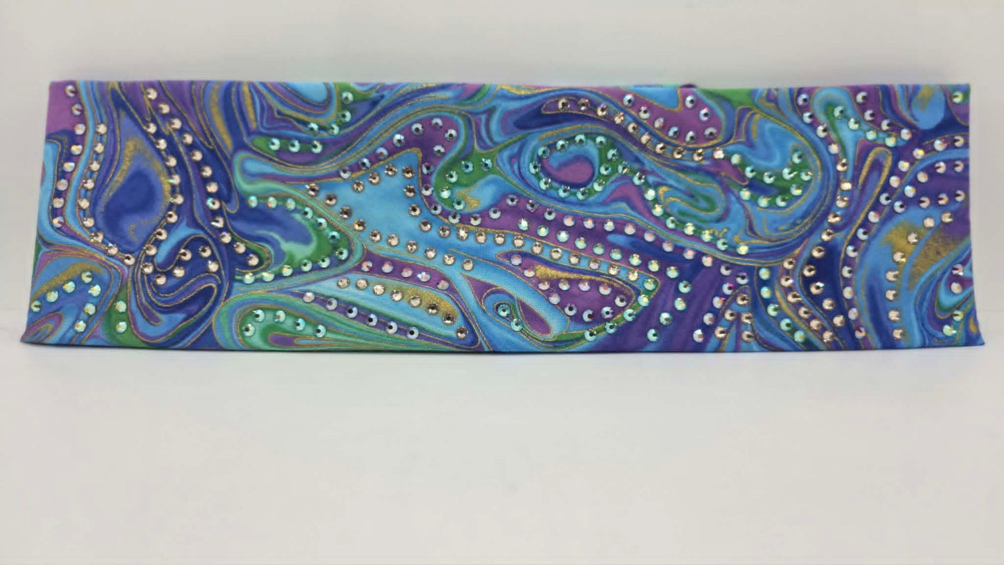 LeeAnnette Blue and Gold Waters Bandana with Peridot Shimmer, Pink Shimmer and Honey Austrian Crystals (L40245)