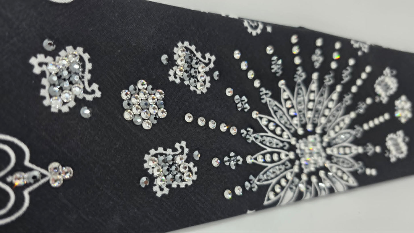 LeeAnnette Black Paisley Bandana with Black and Diamond Clear Austrian Crystals (L40247)