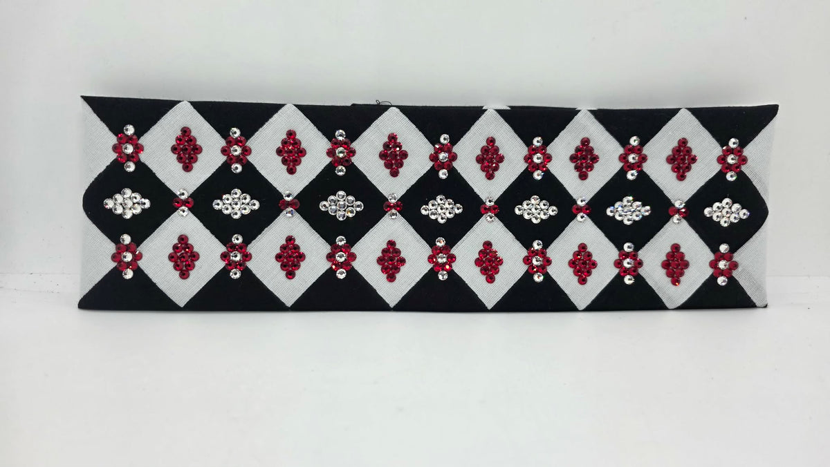 LeeAnnette Black and White Checker Bandana with Red and Diamond Clear Austrian Crystals (L40276)