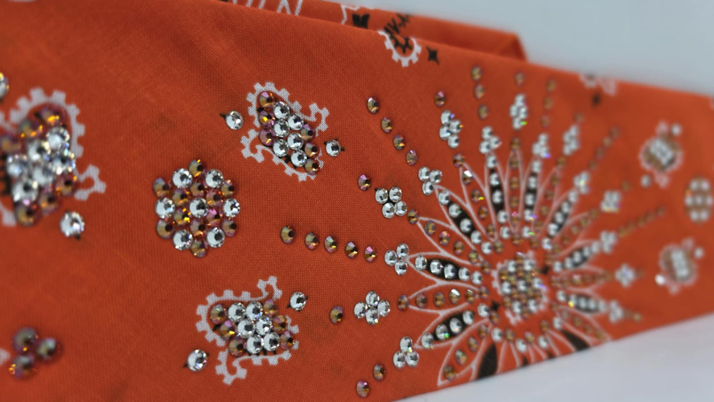LeeAnnette Orange Paisley Bandana with Lava and Diamond Clear Austrian Crystals (sku40091)