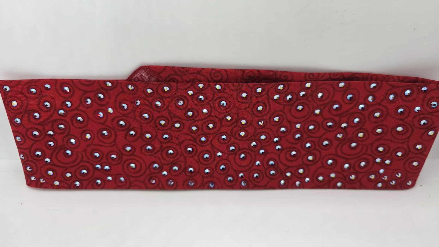 EXTRA BLING - Red Scroll Bandana with Red Shimmer Austrian Crystals (sku6403)