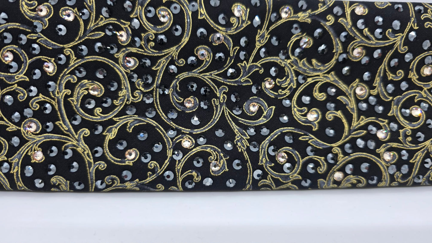 LeeAnnette Gold Victorian on Black Bandana with Black and Honey Austrian Crystals (L40219)