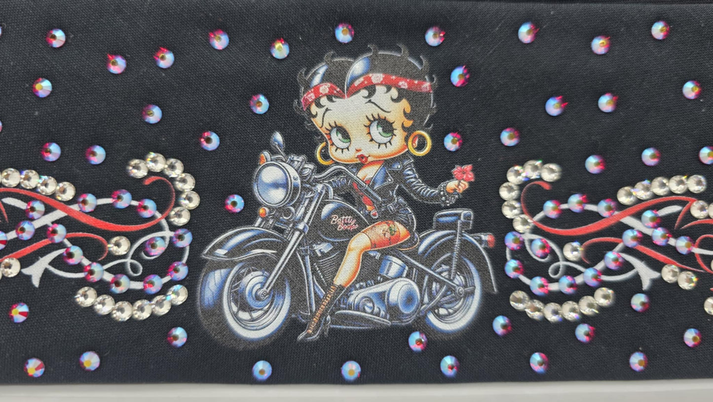 EXTRA BLING - Red Betty Boop Bandana with Red Shimmer and Diamond Clear Austrian Crystals (sku6389)