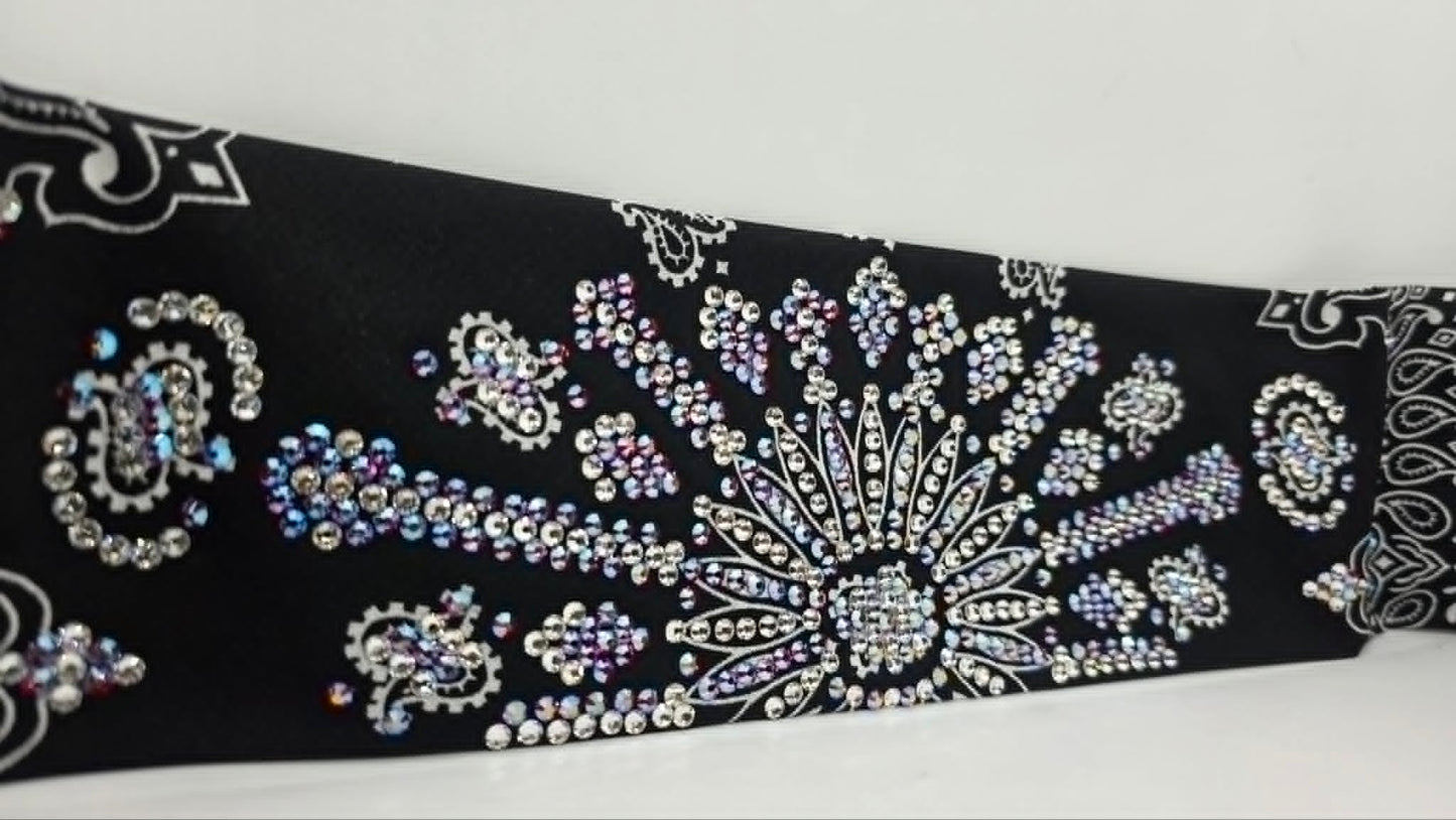 Super LeeAnnette Black Paisley Bandana with Red Shimmer and Diamond Clear Austrian Crystals (S48172)