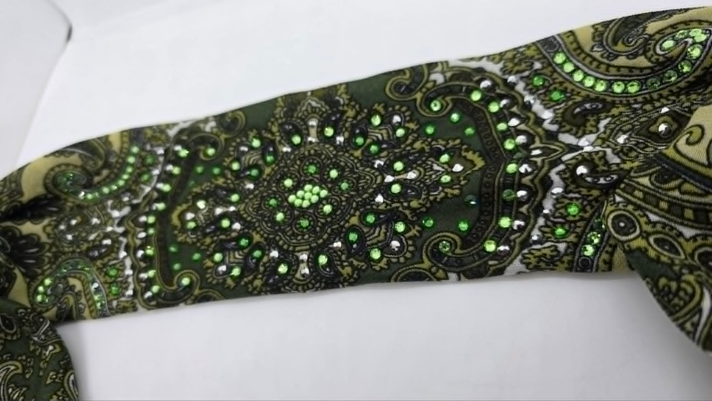 Green Scarf with Light Green, Dark Green and Chrome Austrian Crystals (LS30008)