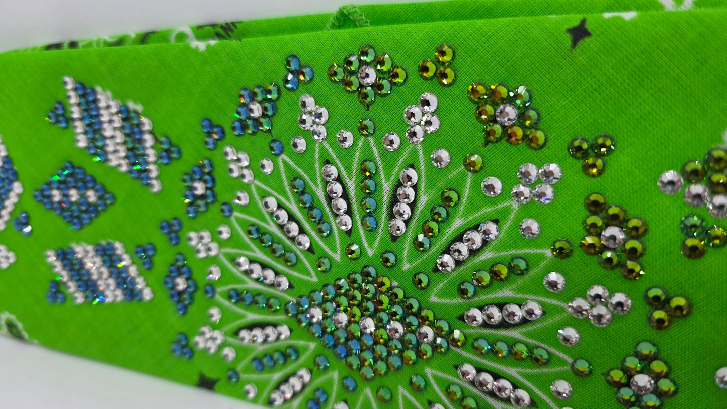 Super LeeAnnette Lime Green Paisley Bandana with Vitrail and Diamond Clear Austrian Crystals (S48136)