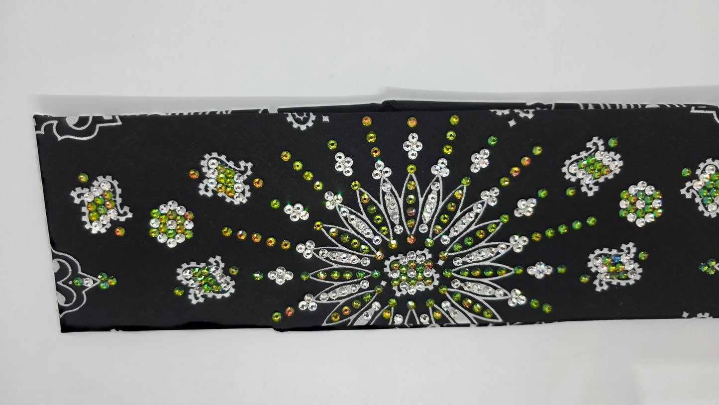 LeeAnnette Black Paisley Bandana with Vitrail and Diamond Clear Austrian Crystals (L40210)