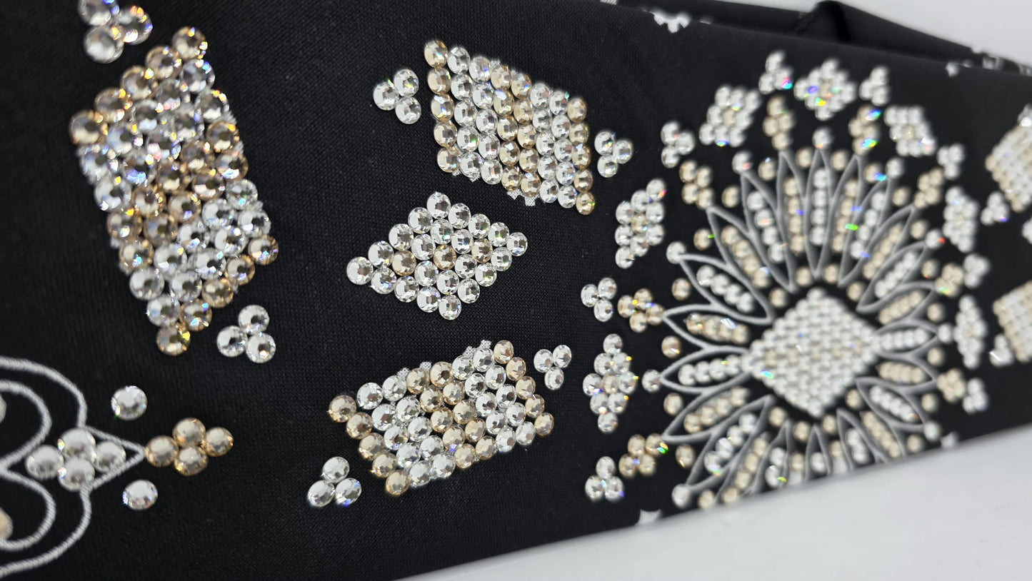 Super LeeAnnette Black Paisley Bandana with Honey and Diamond Clear Austrian Crystals (S480103)