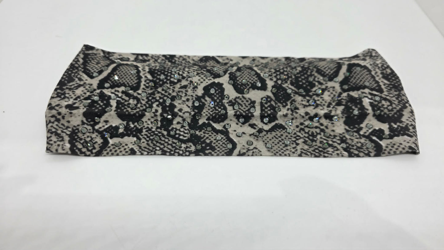 Stretchy Headband Snake Print with Black Crystals (Sku5482)