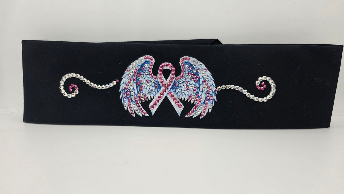 Ribbon and Wings Bandana with Pink and Diamond Clear Austrian Crystals (E60167)