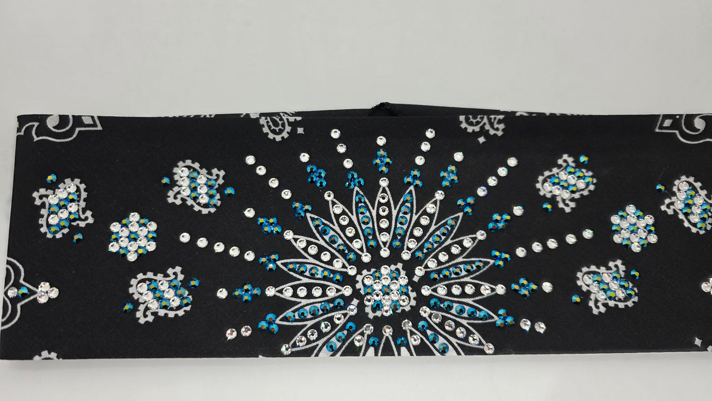 LeeAnnette Black Paisley Bandana with Jet Shimmer and Diamond Clear Austrian Crystals (L40215)