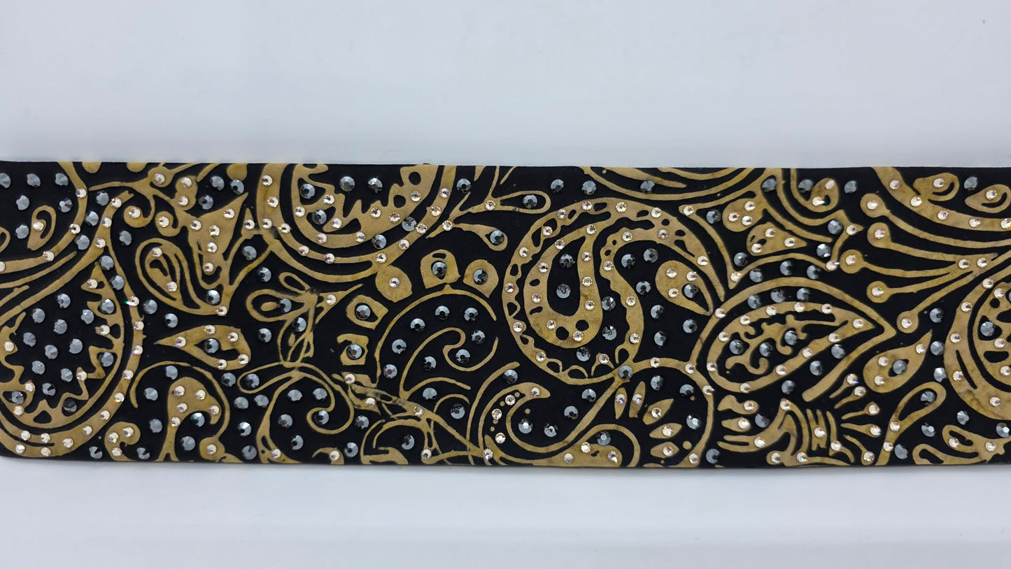LeeAnnette Black and Gold Scroll Bandana with Honey and Black Austrian Crystals (L40214)