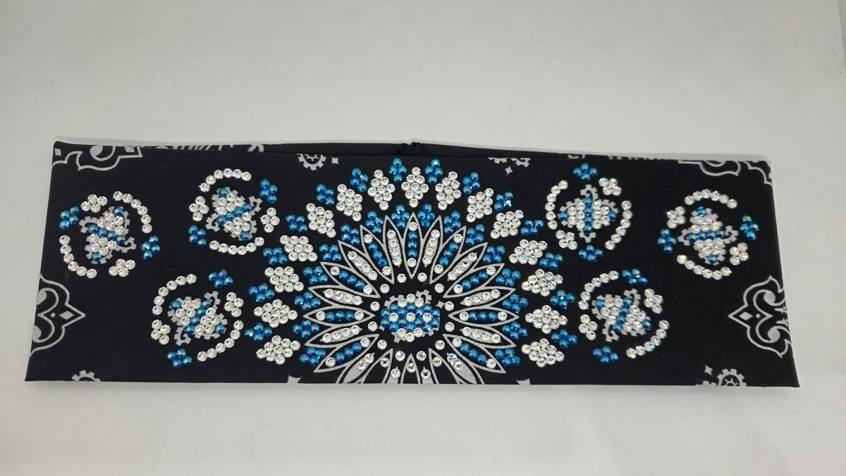 Super LeeAnnette Black Paisley Bandana with Capri Shimmer and Diamond Clear Austrian Crystals (S48209)