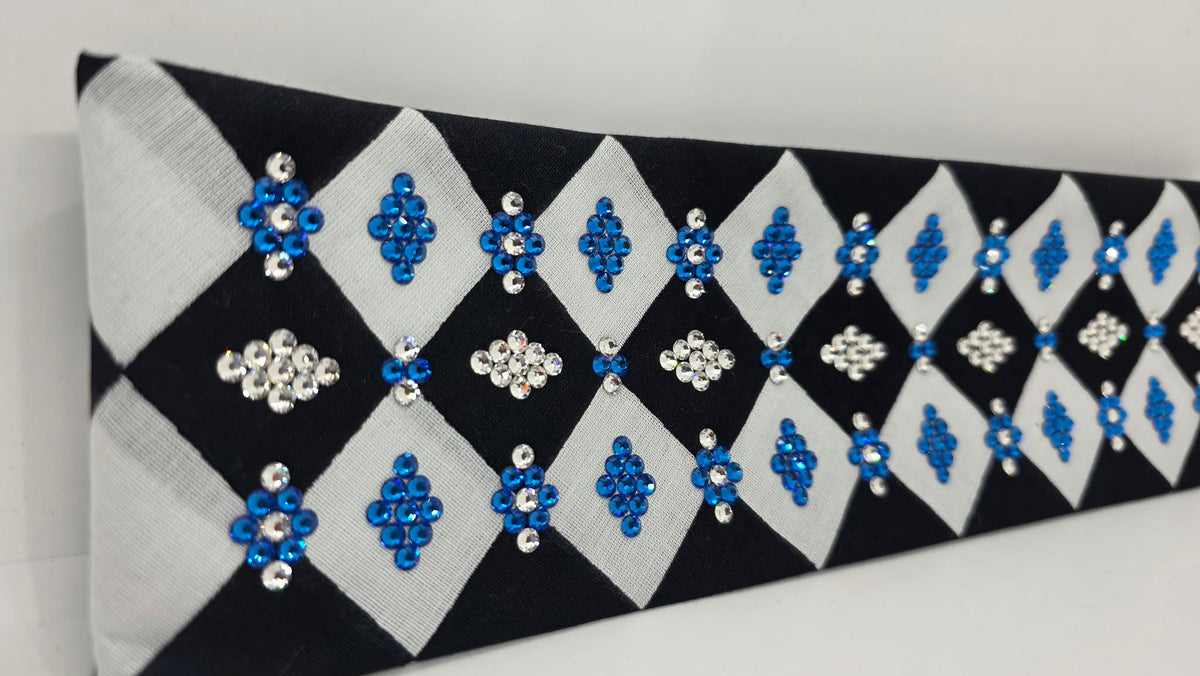 LeeAnnette Black and White Checker Bandana with Capri Blue and Diamond Clear Austrian Crystals (L40277)