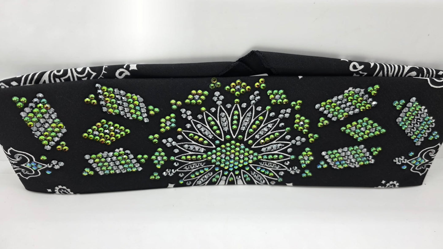 Super LeeAnnette Black Paisley Bandana with Black and Vitrail Austrian Crystals (S48113)