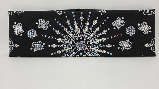 LeeAnnette Black Paisley Bandana with Red Shimmer and Diamond Clear Austrian Crystals (L40200))