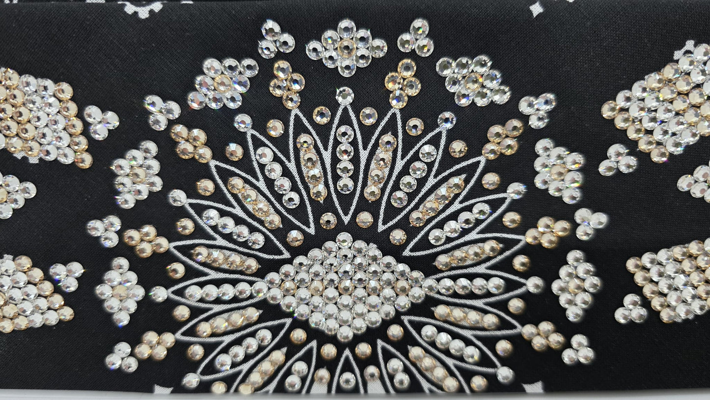 Super LeeAnnette Black Paisley Bandana with Honey and Diamond Clear Austrian Crystals (S480103)