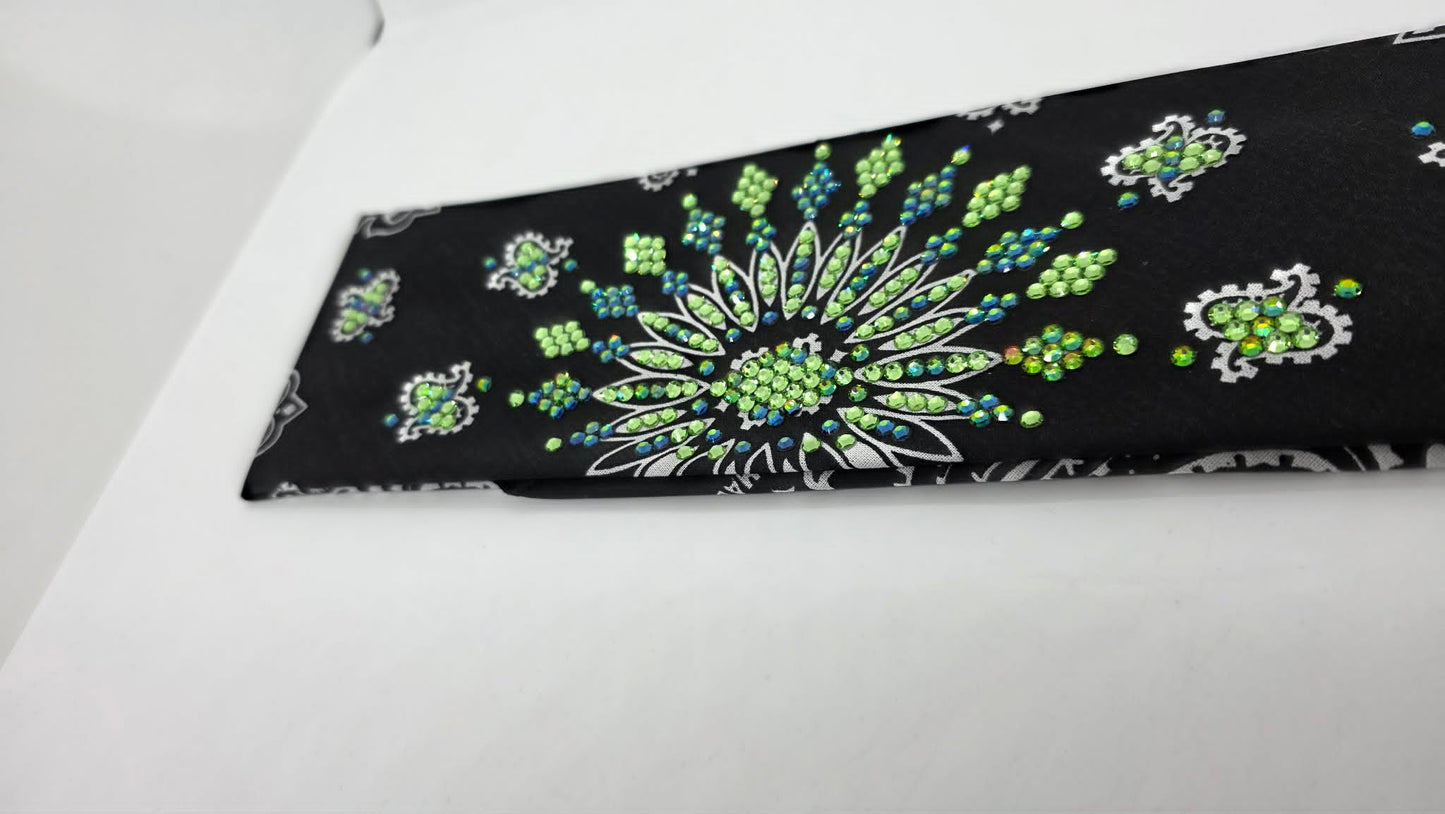 LeeAnnette Black Paisley Bandana with Vitrail and Peridot Austrian Crystals (L40256)