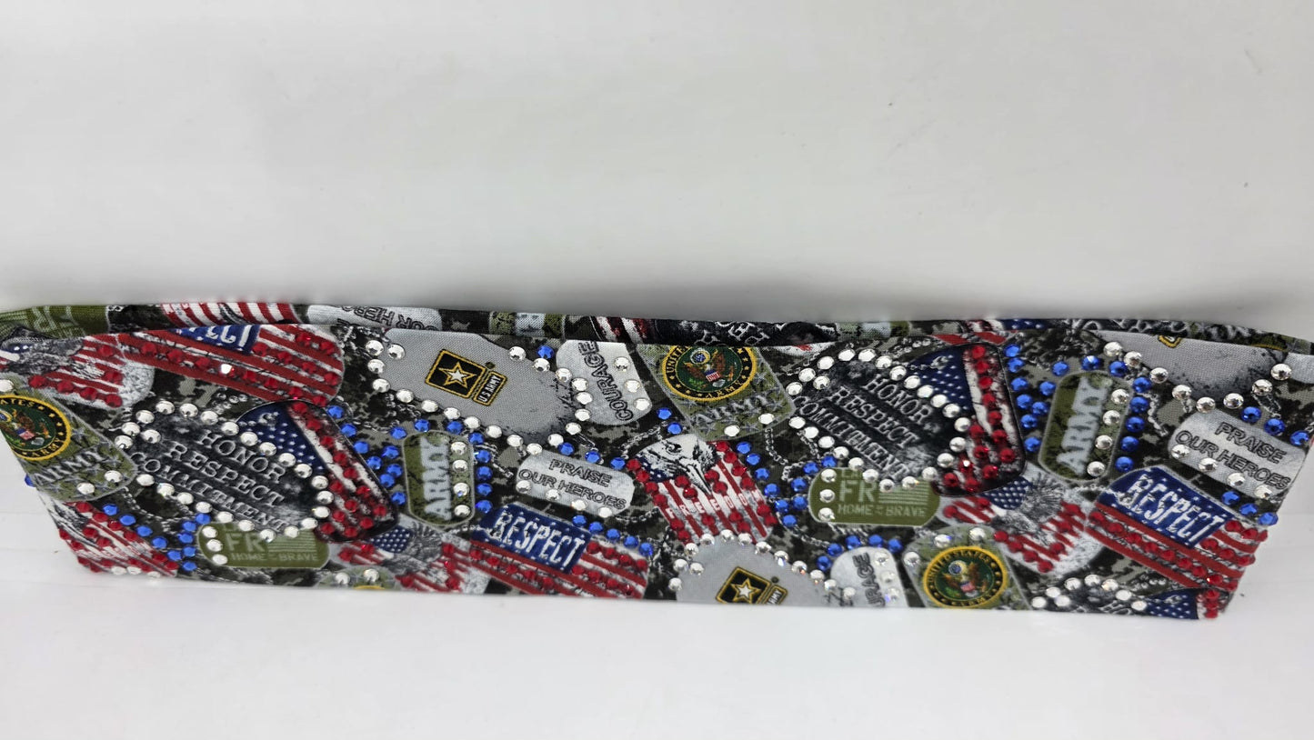 LeeAnnette Fancy Army Bandana with Blue, Red and Diamond Clear Austrian Crystals (sku40149)