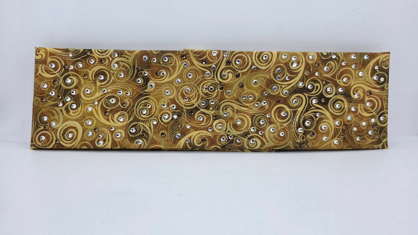 Yellow Scrolls Bandana with Brown, Honey and Diamond Clear Austrian Crystals (E60117)