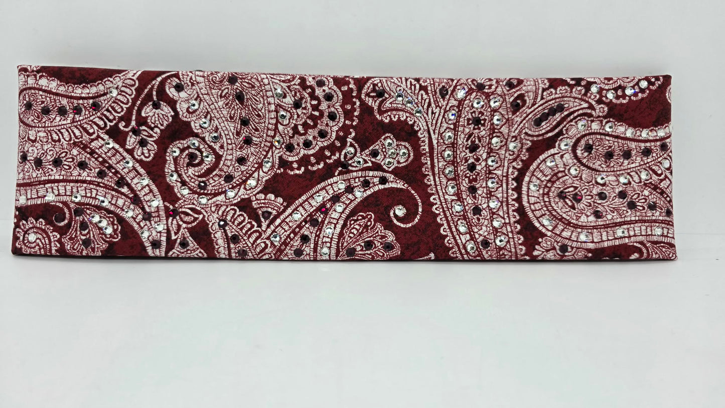 Red Victorian Bandana with Dark Red and Diamond Clear Austrian Crystals (E60126)