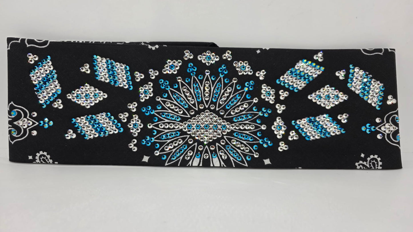 Super LeeAnnette Black Paisley Bandana with Jet Shimmer and Diamond Clear Austrian Crystals (S48123)