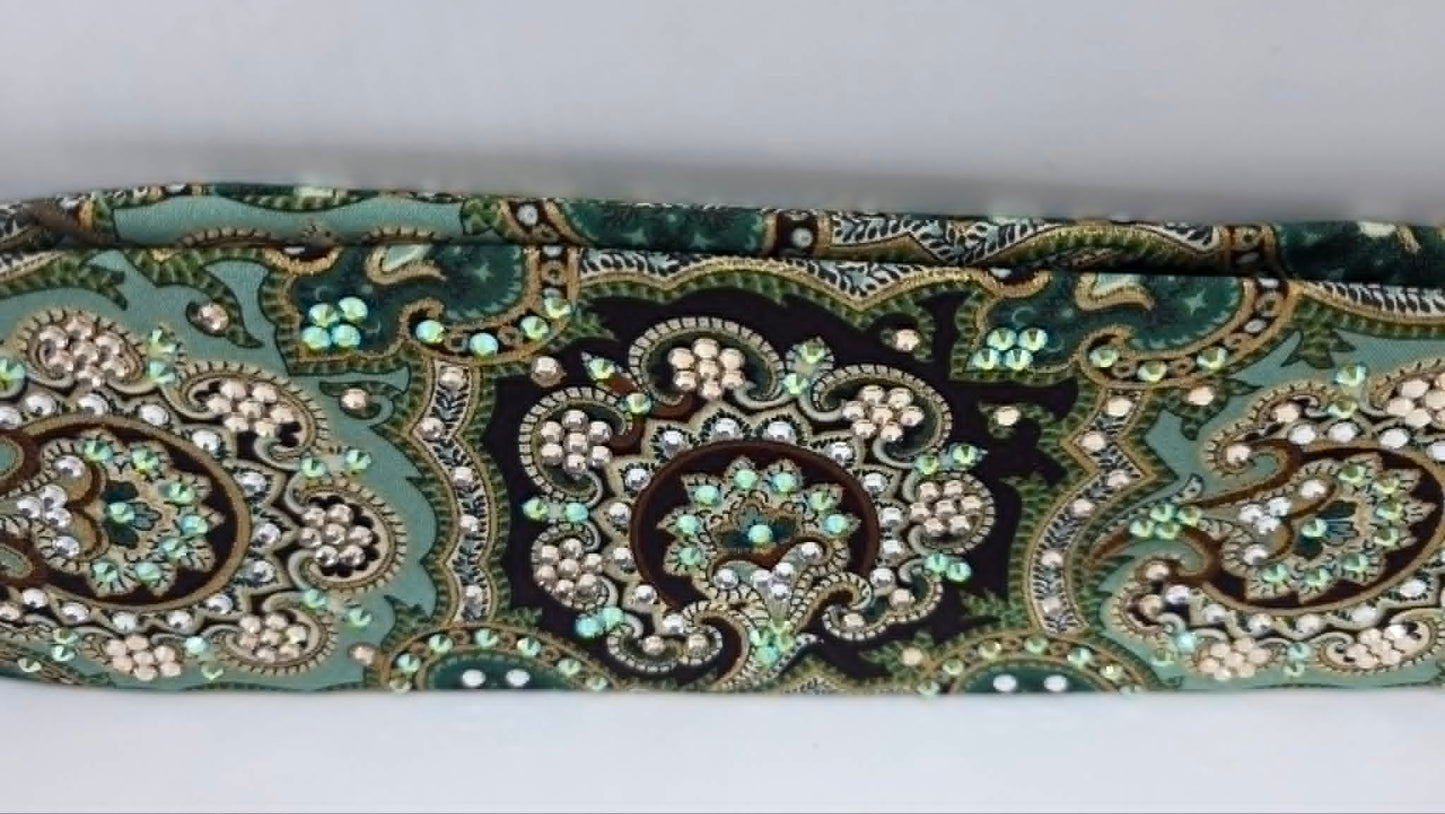 LeeAnnette Royal Green Bandana with Peridot Shimmer, Honey and Diamond Clear Austrian Crystals (L40259)