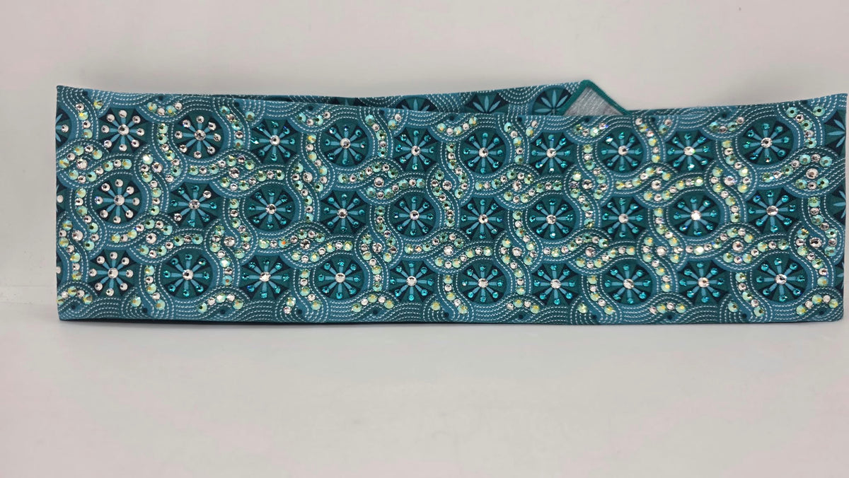 Super LeeAnnette Teal Flower Bandana with Bright Blue, Peridot Shimmer and Clear Austrian Crystals (S48197)