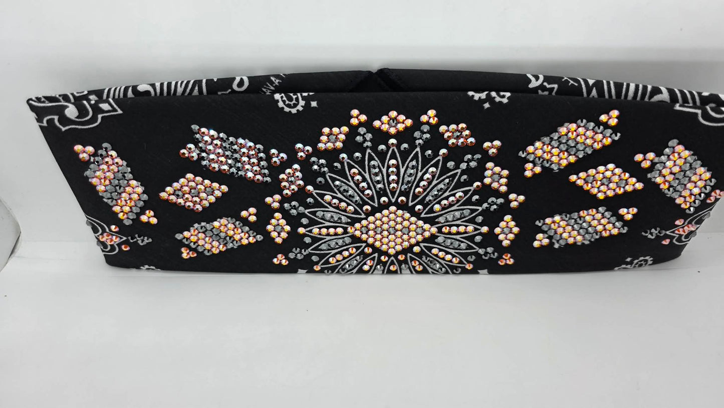 Super LeeAnnette Black Paisley Bandana with Lava and Black Austrian Crystals (S40155)