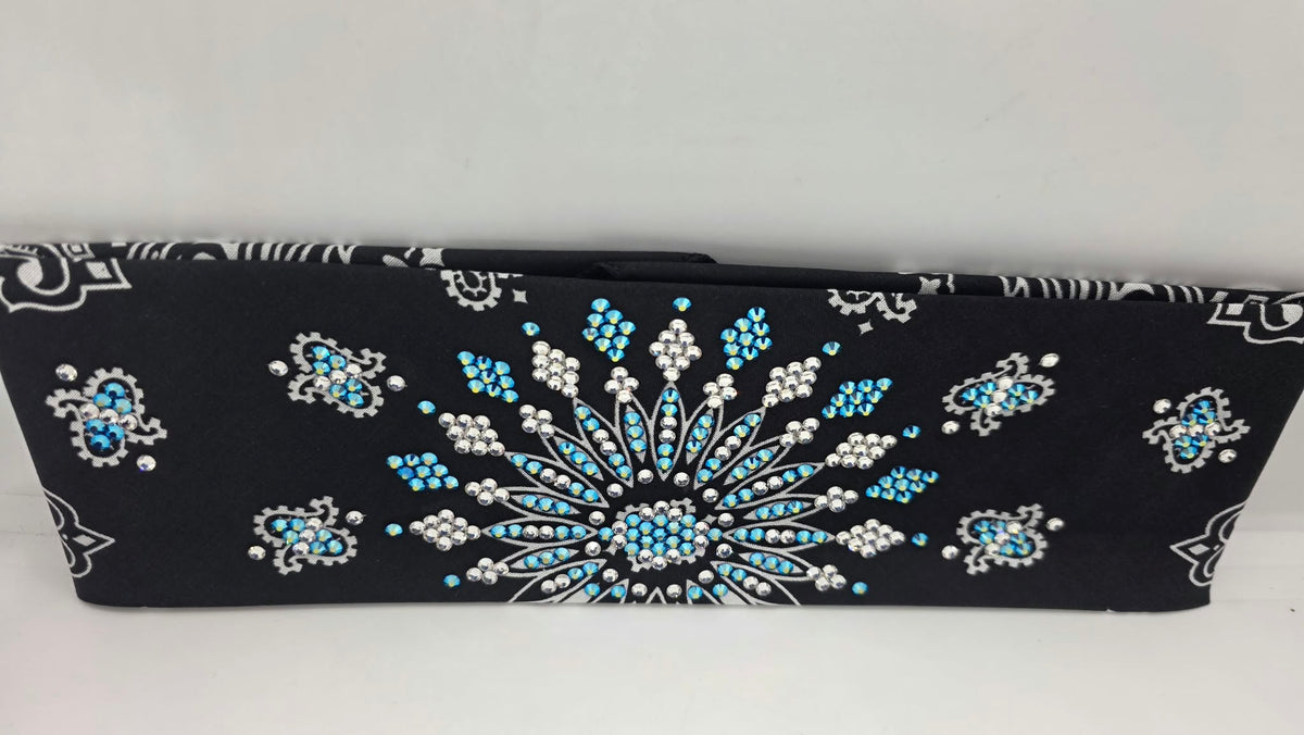 LeeAnnette Black Paisley Bandana with Capri Shimmer and Diamond Clear Austrian Crystals (L40298)