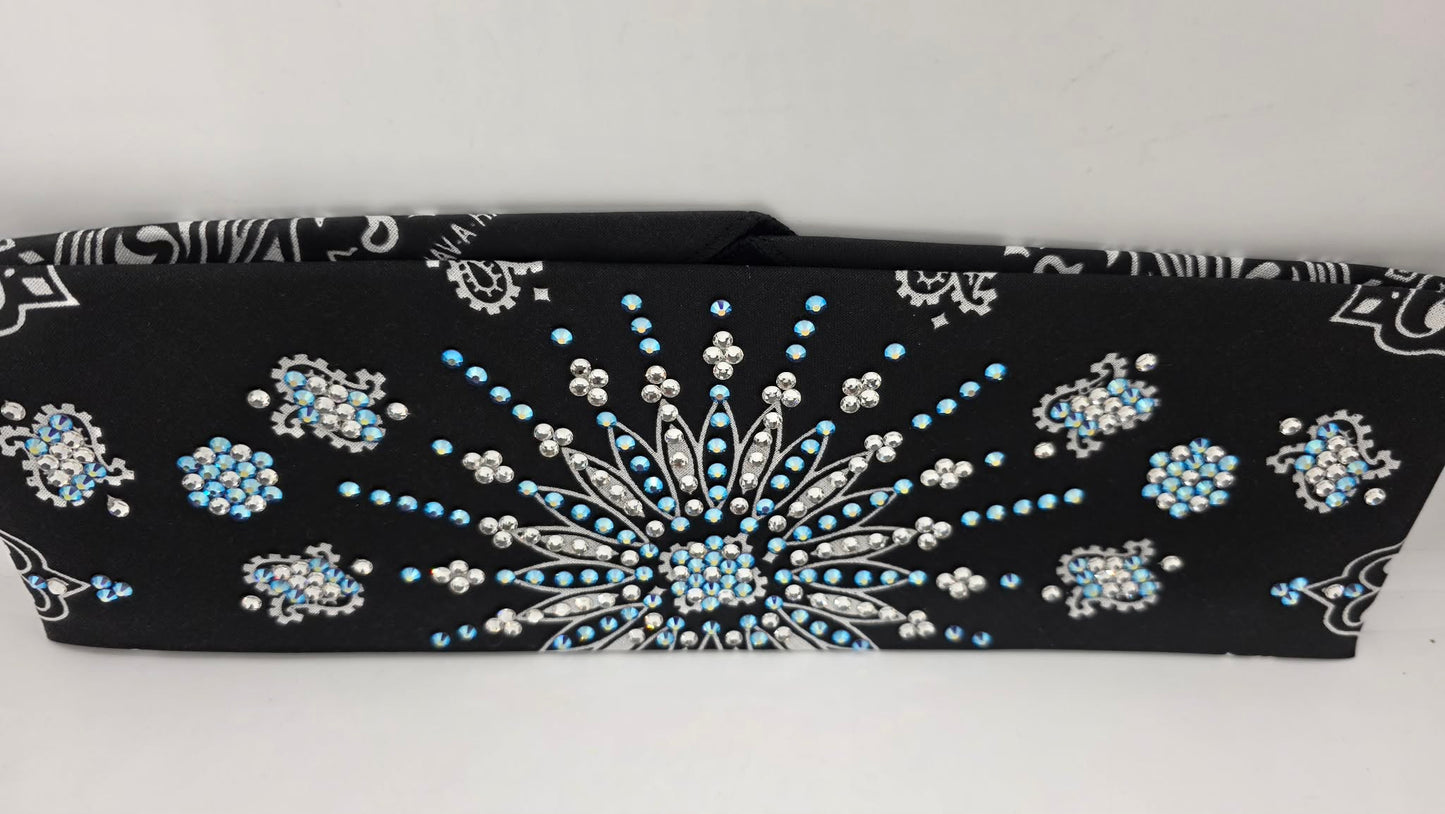 LeeAnnette Black Paisley Bandana with Blue Shimmer and Diamond Clear Austrian Crystals (L40207)