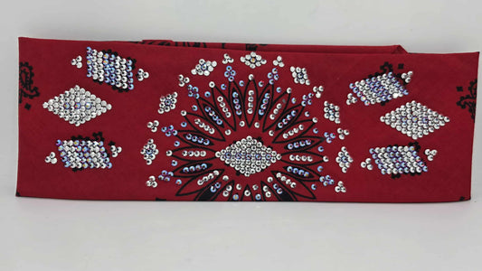 Super LeeAnnette Large Red Bandana with Red Shimmer and Chrome Austrian Crystals (sku40122)
